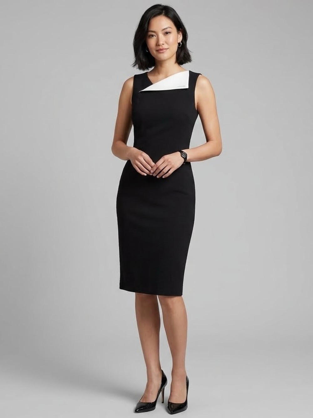 Calvin Klein Black Sheath Dress with White Neckline